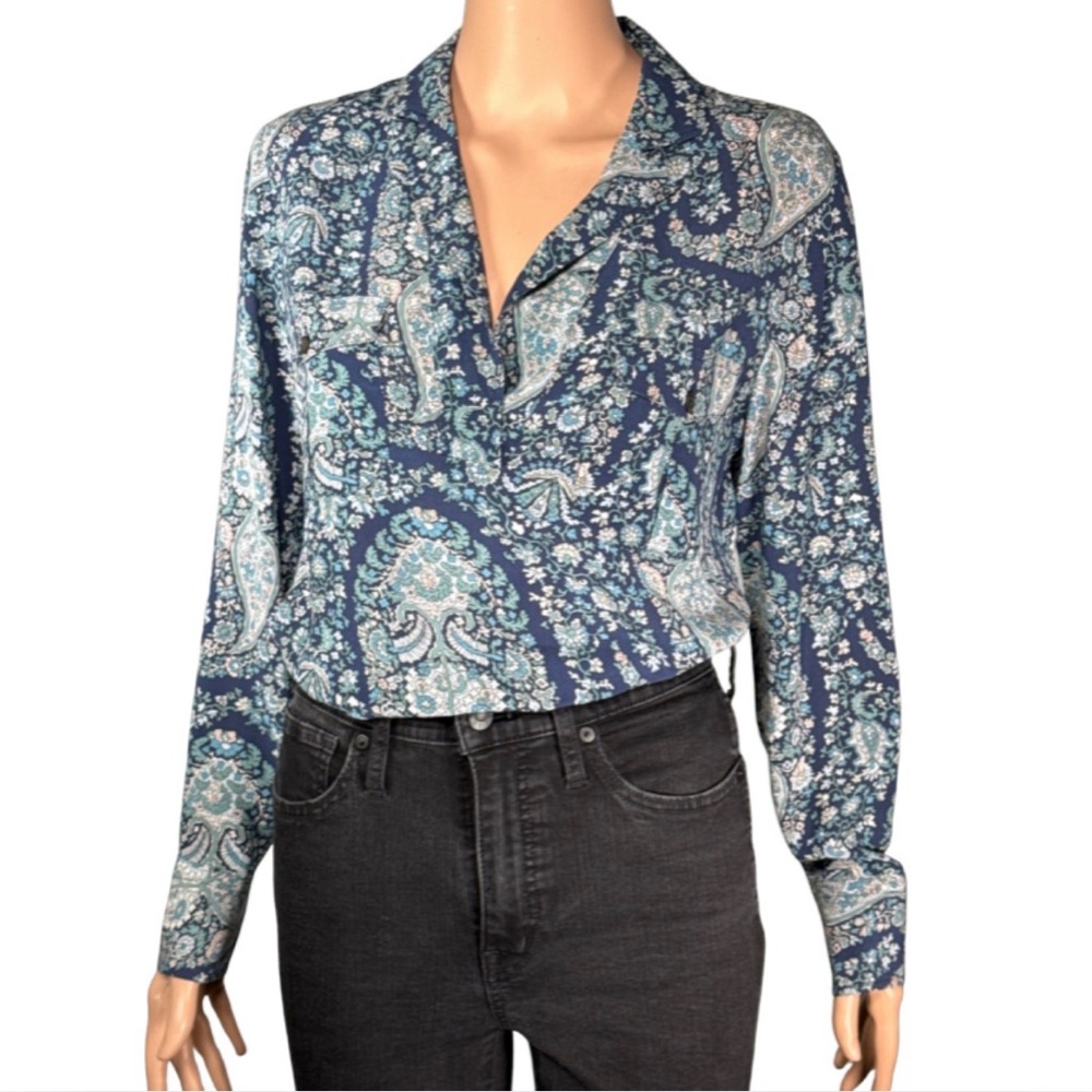 J.Crew Re-Imagined Washable Silk Paisley Popover Blouse – Size S